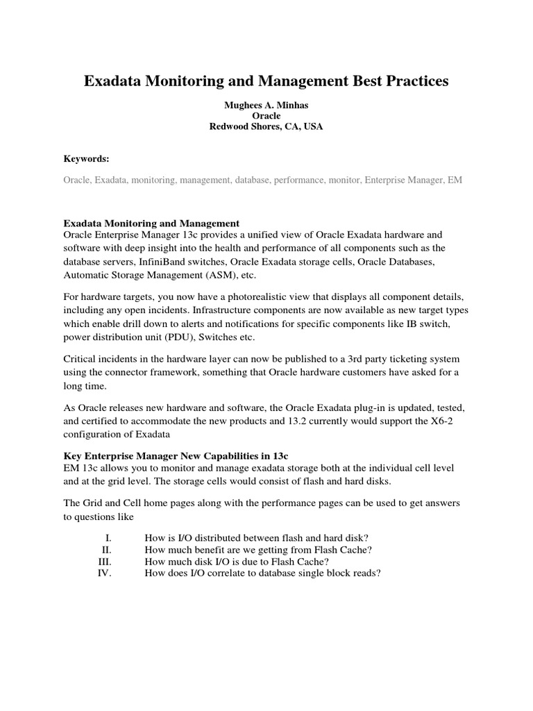 Exadata Monitoring Best Practices Guide | PDF | Computer Cluster ...