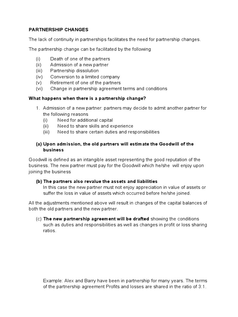 Partnership Changes and Goodwill Valuation | PDF | Partnership ...