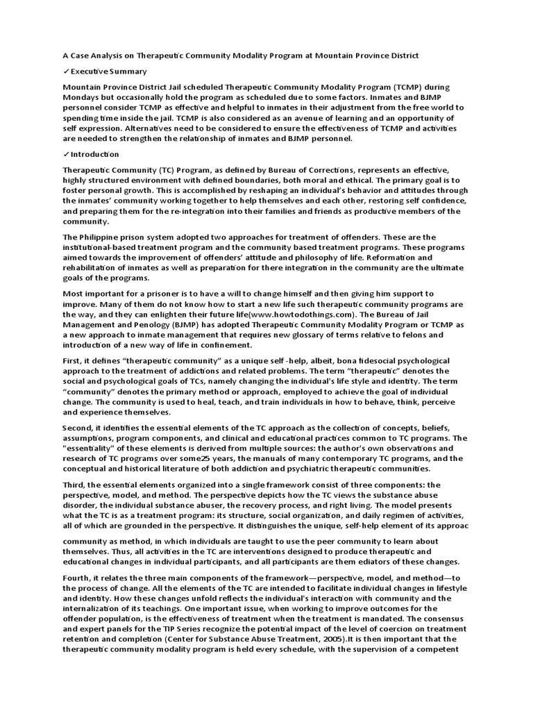 Case Analysis On Therapeutic Community Modality Program at Mountain ...