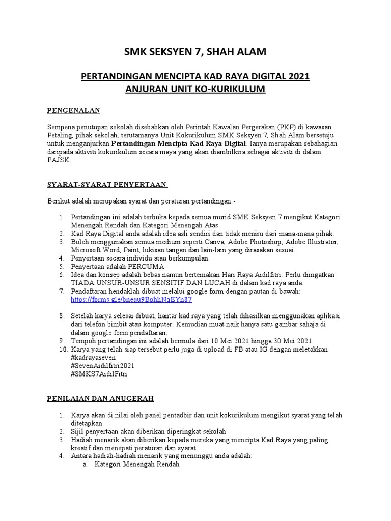 Pertandingan Kad Raya Digital SMK S7 | PDF