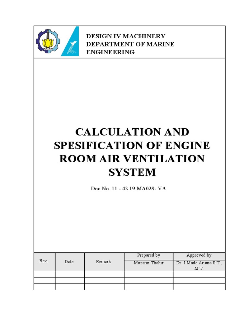 Calculation and Spesification of Engine Room Air Ventilation System