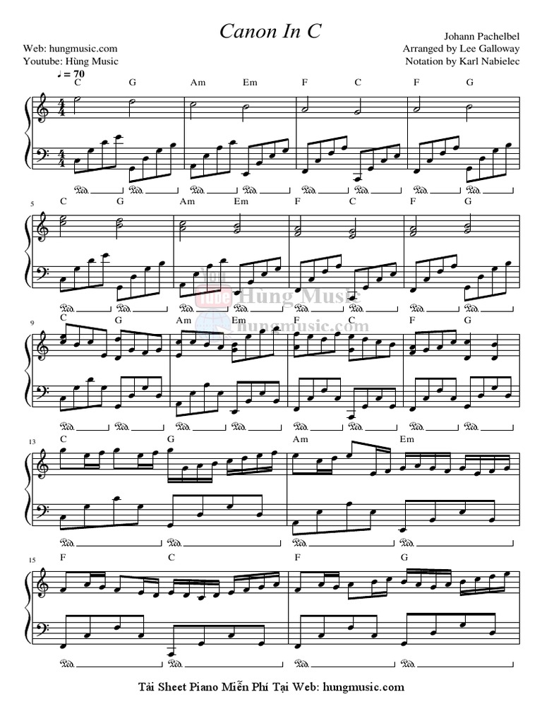 CanonInCSheetFullScore Pedal | PDF | Pachelbel's Canon | Elements Of Music