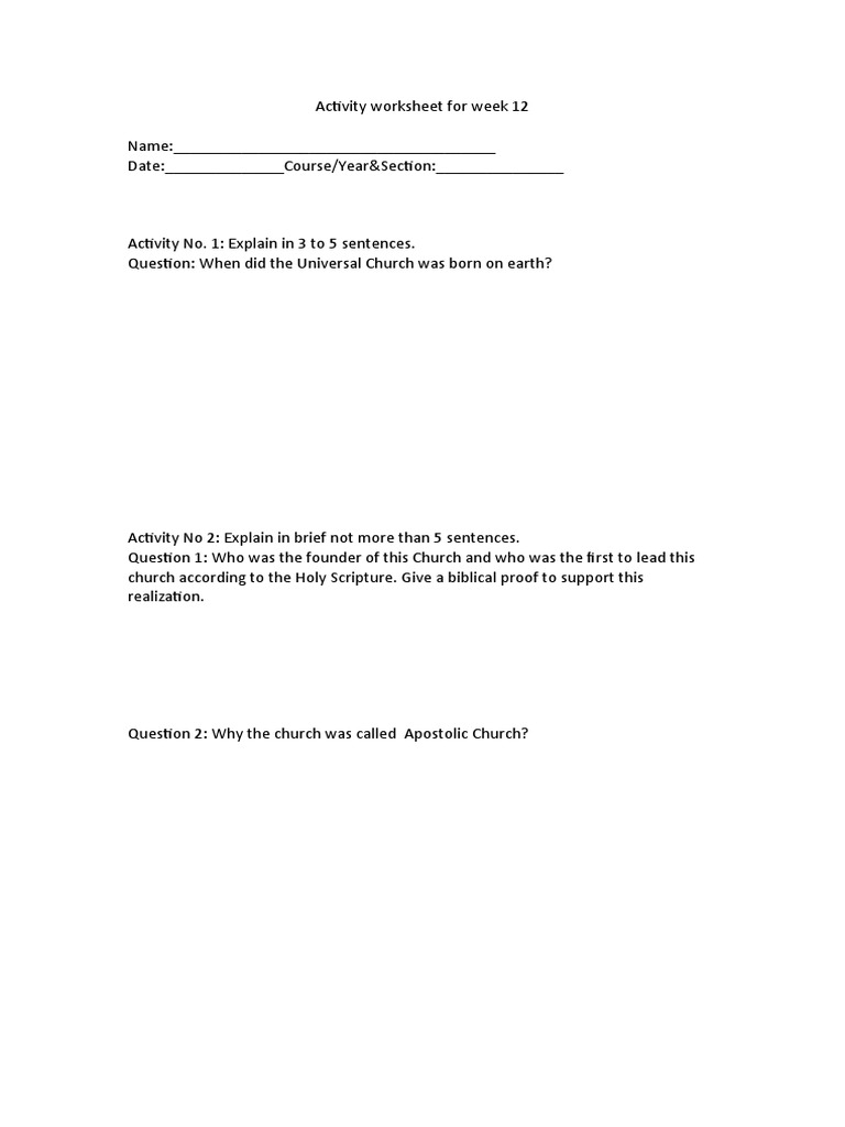 Activity Worksheet For Week 12 | PDF