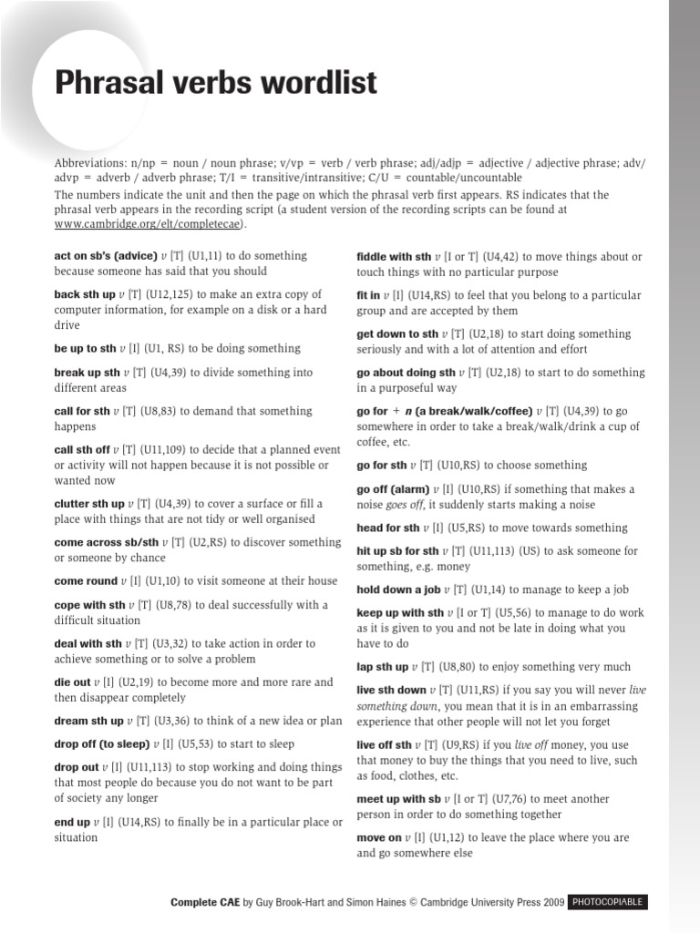 Advanced Phrasal Verbs Pdf Verb Phrase