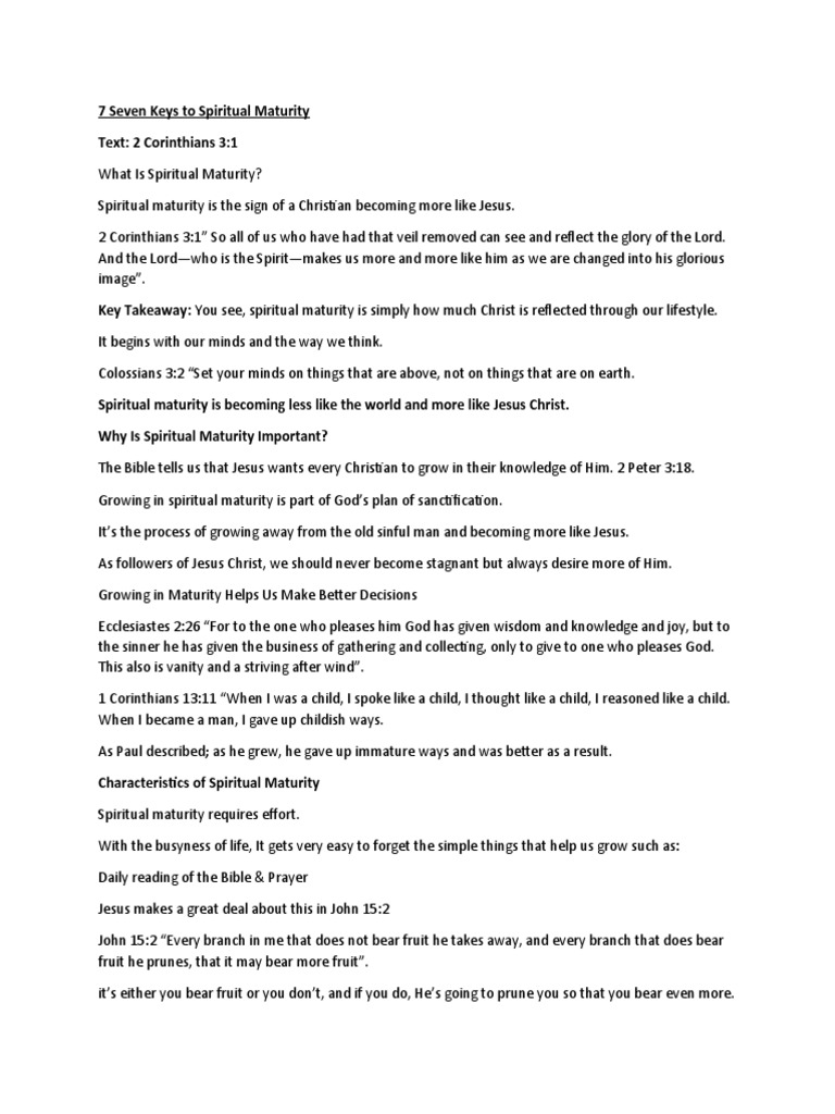 7 Keys to Achieve Spiritual Maturity | PDF | Fruit Of The Holy Spirit ...