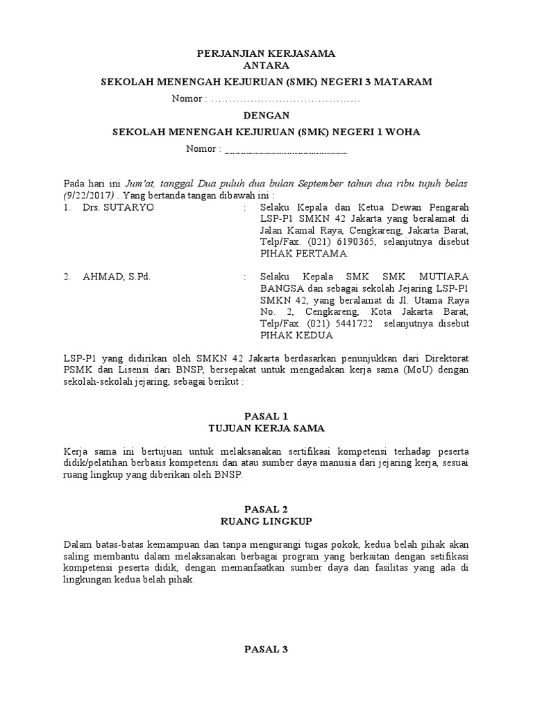 Mou Sekolah Jejaring Pdf
