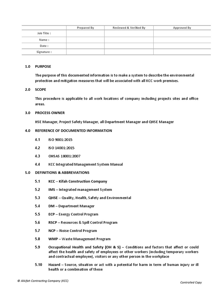 KDI-QHSE-17 Rev.1 Env Control Latest | PDF | Noise | Business