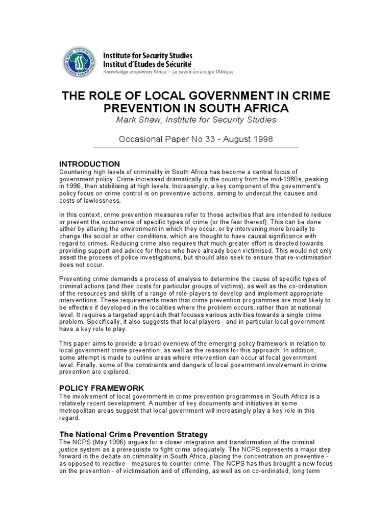 The Role of Local Government in Crime Prevention in South Africa | PDF ...