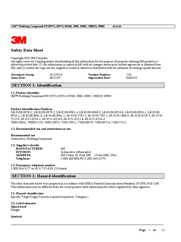 5 Rubbing Compound 3M PDF Personal Protective Equipment Toxicity