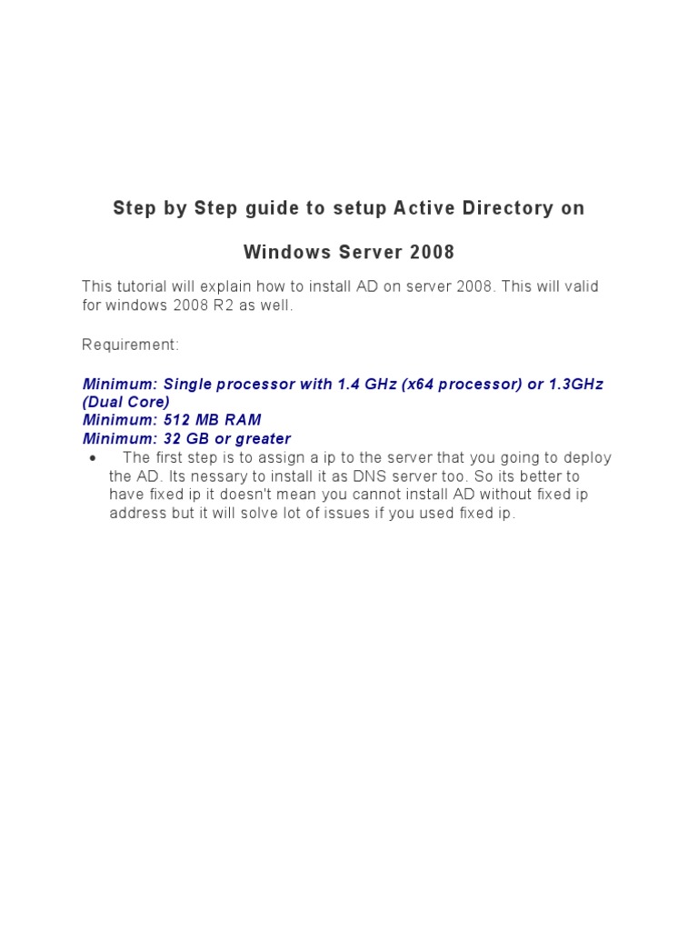 Active Directory Setup on Windows 2008 | PDF | Active Directory ...