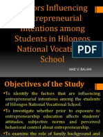 Factors Influencing Entrepreneurial Intentions Among Students in Hilongos National Vocational School