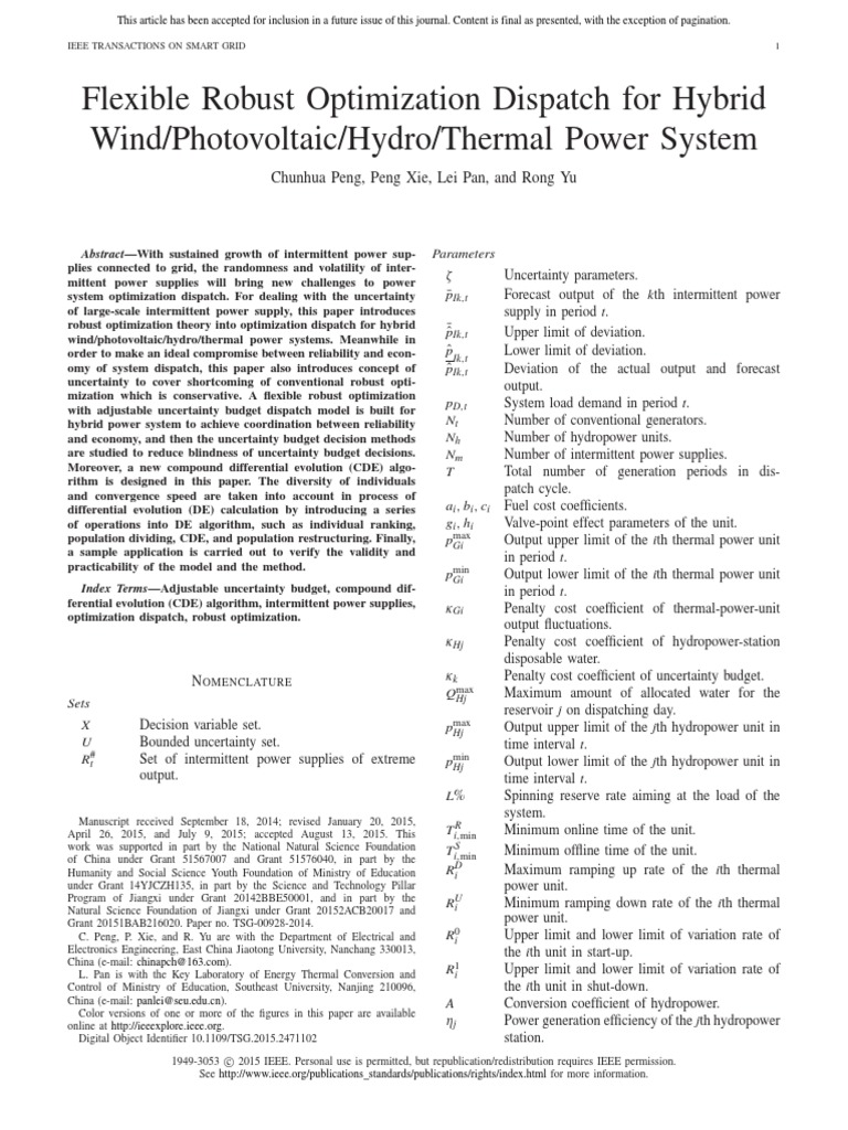 Flexible Robust Optimization for Hybrid Power Systems | PDF ...