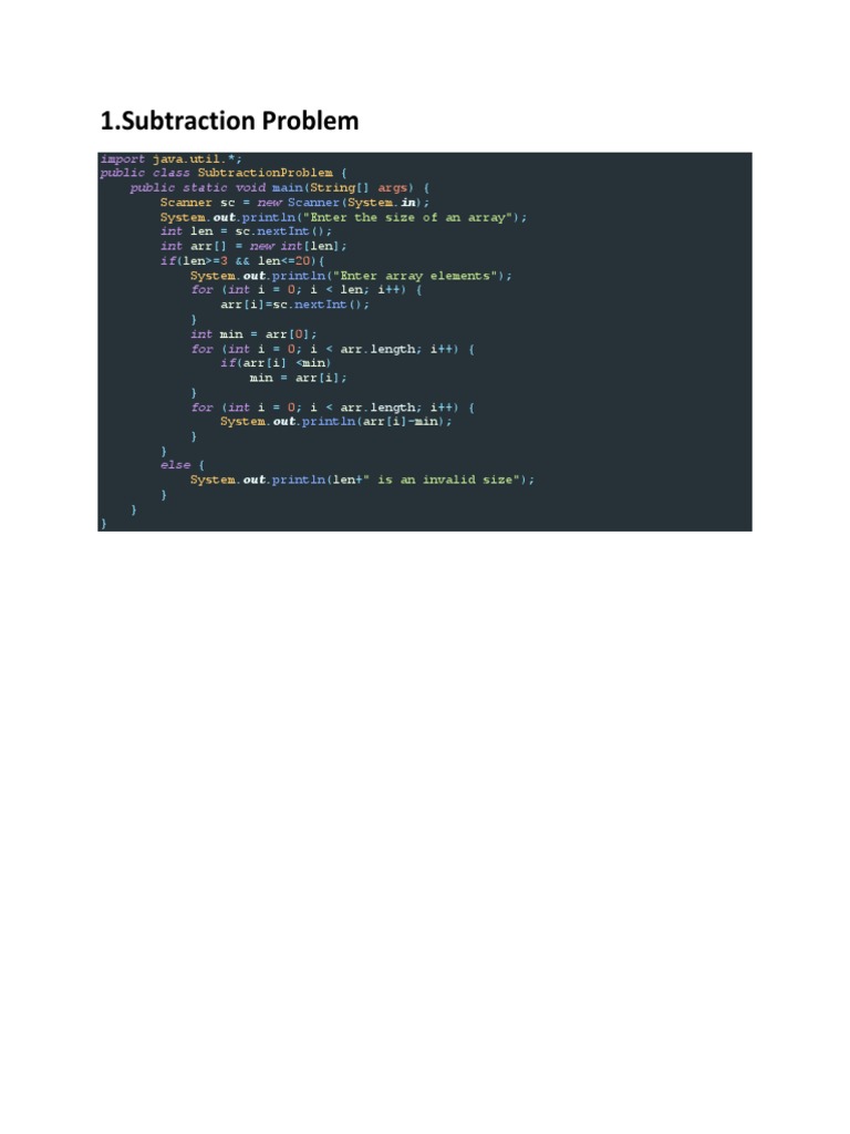1.subtraction Problem: Java - Util. Subtractionproblem String Scanner ...