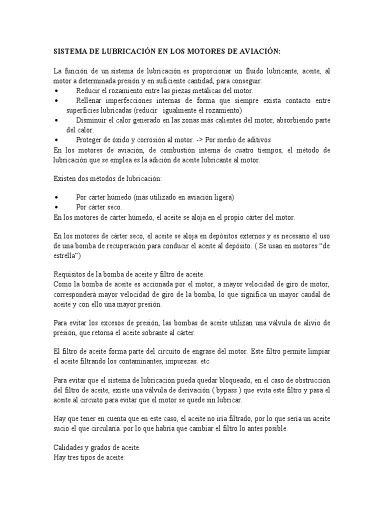 Lubricación en Motores de Aviación | PDF | Lubricación | Pistón