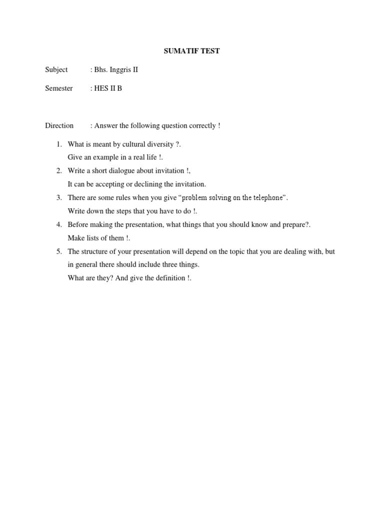 Sumatif Test: English II Questions | PDF
