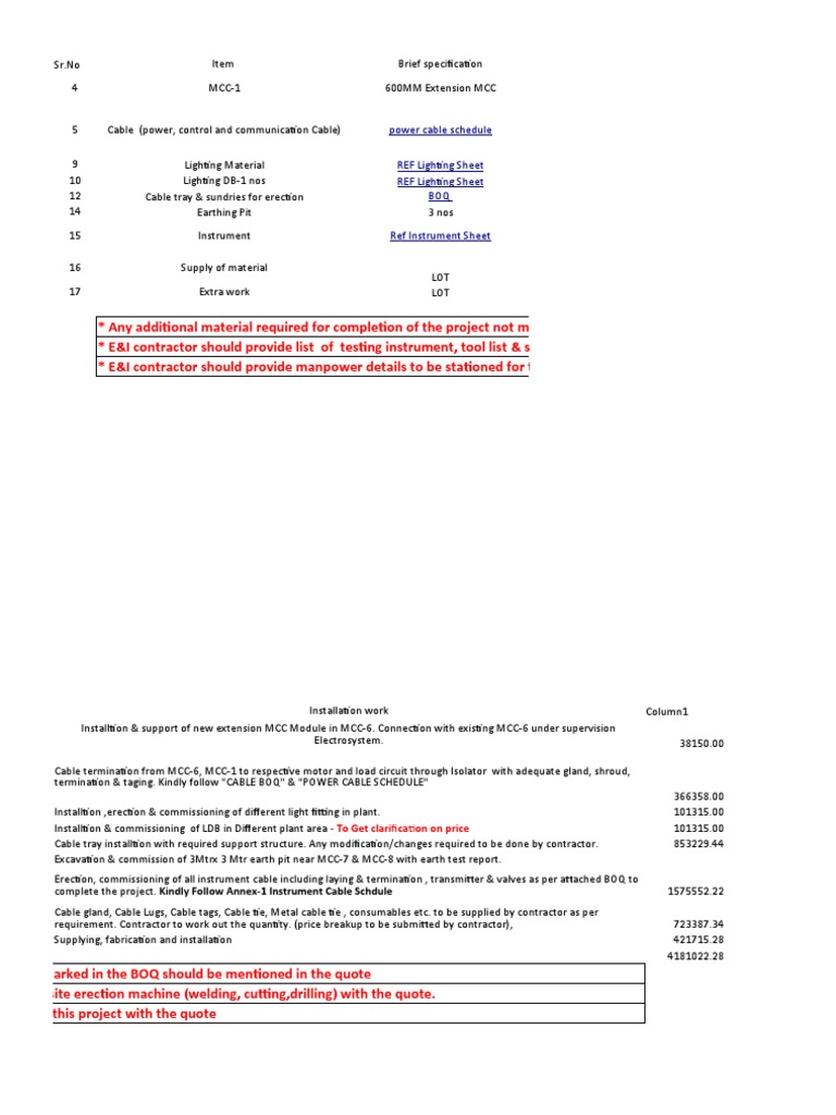 EI Erection Tender Additional Work Silo, Conv | PDF | Equipment ...