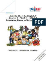 Activity Sheet For English 8 Quarter 3 - Week 1 - MELC 1 Examining Biases in Written Works