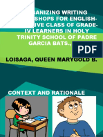 Organizing Writing Workshops For English-Elective Class of Grade - Iv Learners in Holy Trinity School of Padre Garcia Bats., Inc