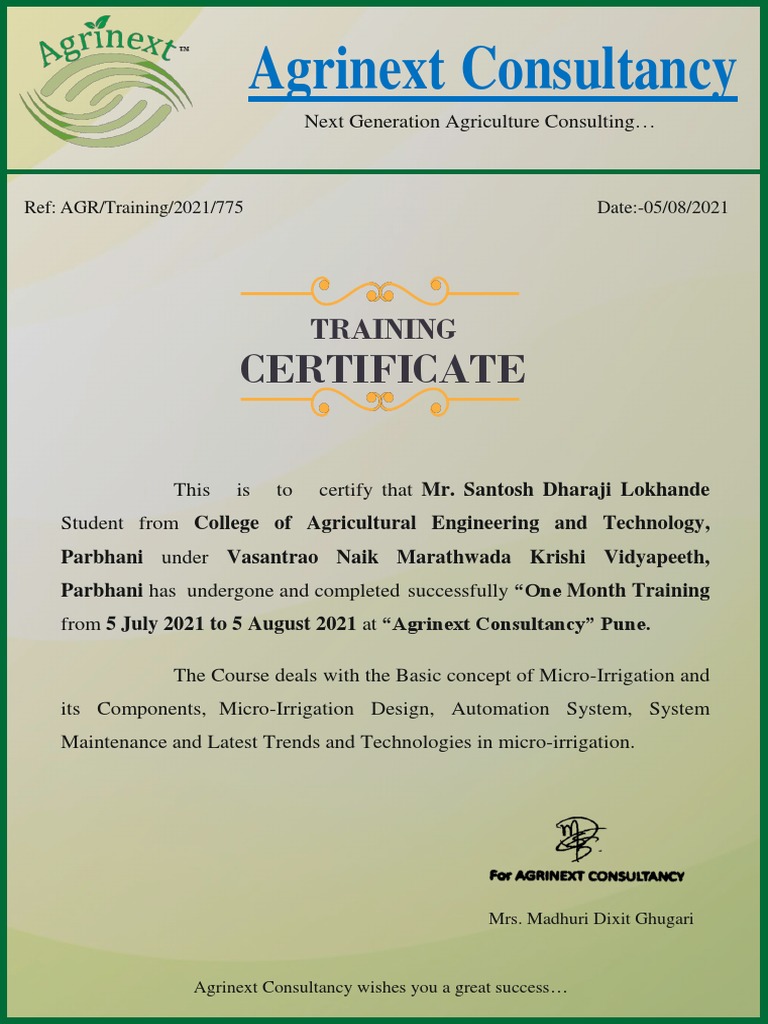 Training Certificate | PDF