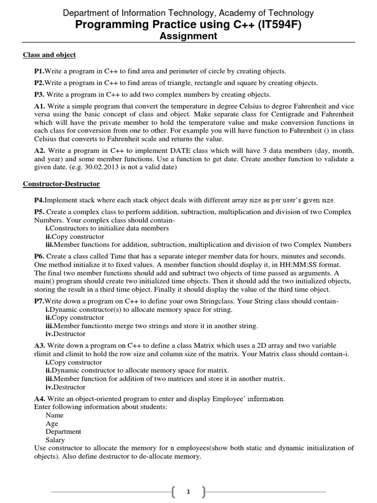 Programming Practice Using C++ (IT594F) : Assignment | Download Free ...
