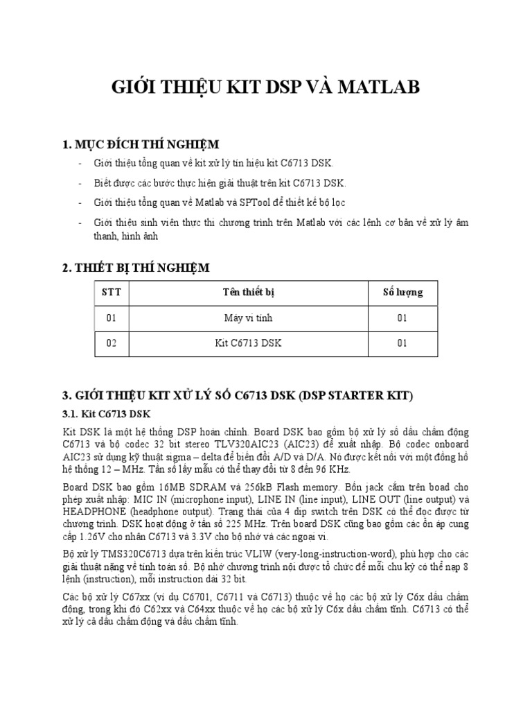 B1 GIỚI THIỆU KIT DSP - MATLAB | PDF