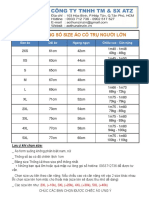 Bảng Thông Số Size Áo Cổ Trụ