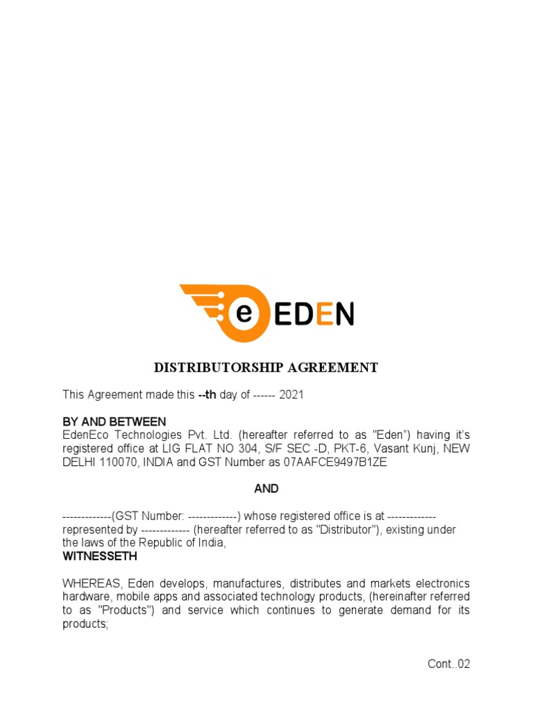 Distributorship Agreement by and Between PDF Legal Liability Damages