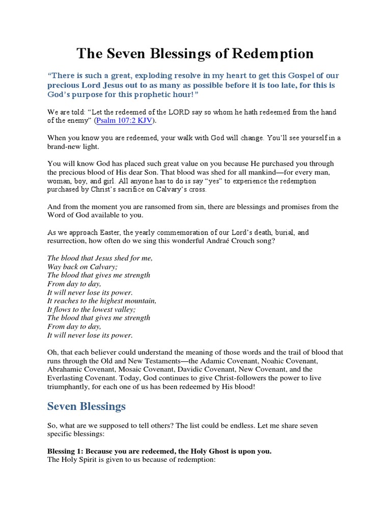 The Seven Blessings of Redemption Benny Hinn PDF Sanctification