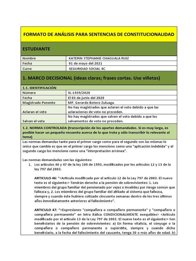 Analisis Jurisprudencial de La Sentencia SL 1939 Del 2020 | PDF