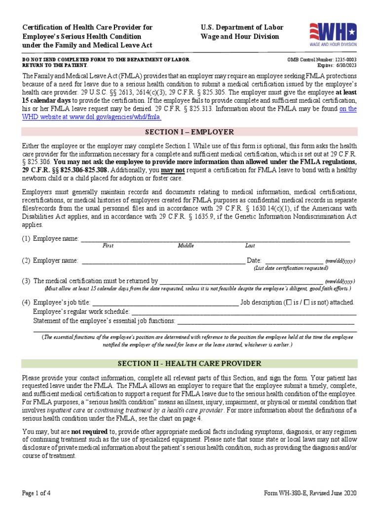 FMLA Health Care Provider Certification | PDF | Family And Medical ...