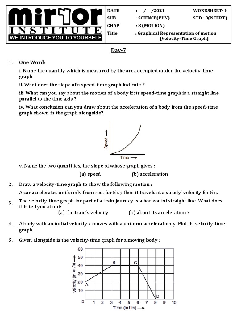 STD-09 CBSE CH-8 Graphical Representation of Motion (Velocity-Time ...