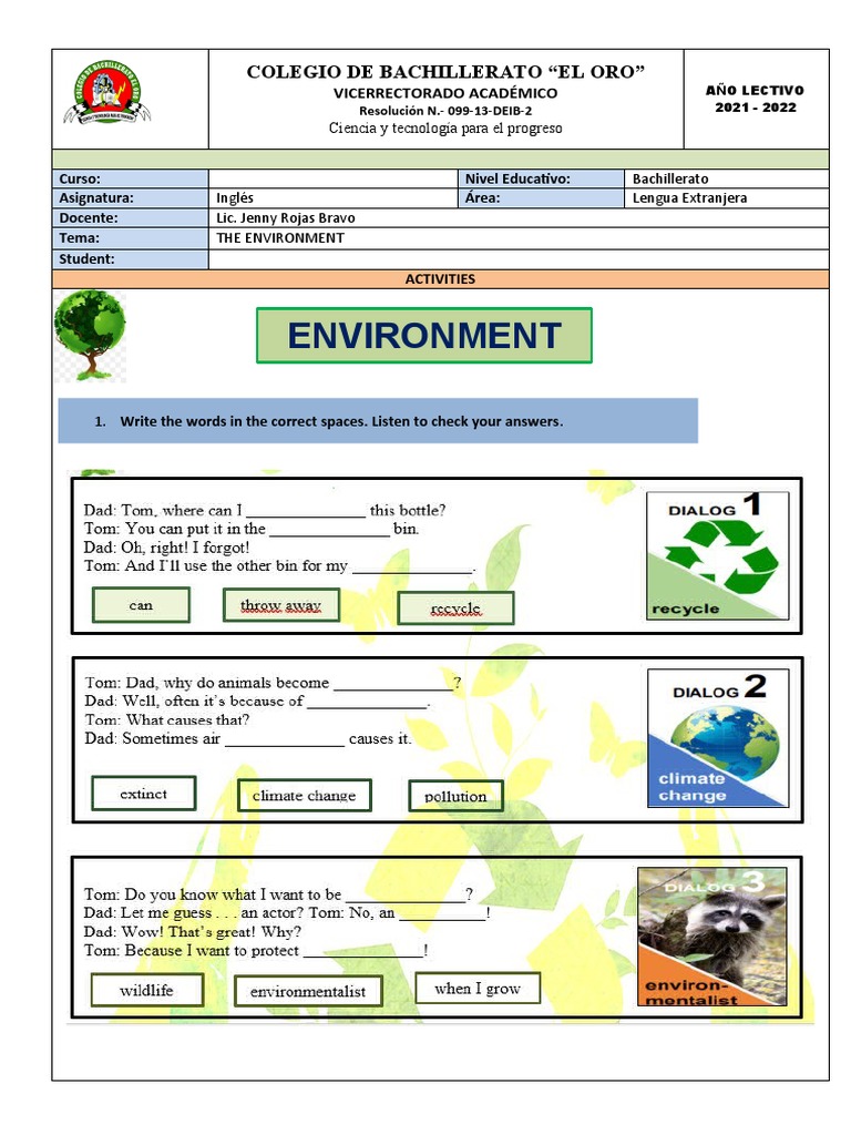 English Activities on Environment | PDF