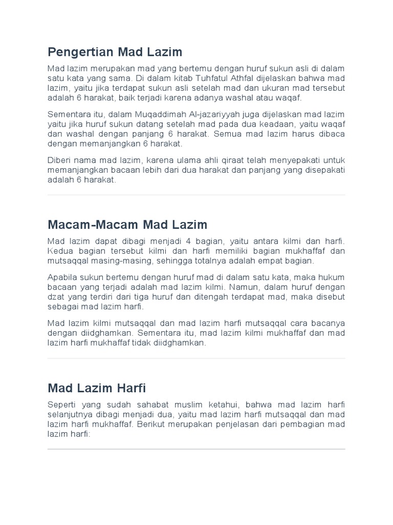 Pengertian dan Macam Mad Lazim | PDF | Seni & Disiplin Bahasa | Agama ...