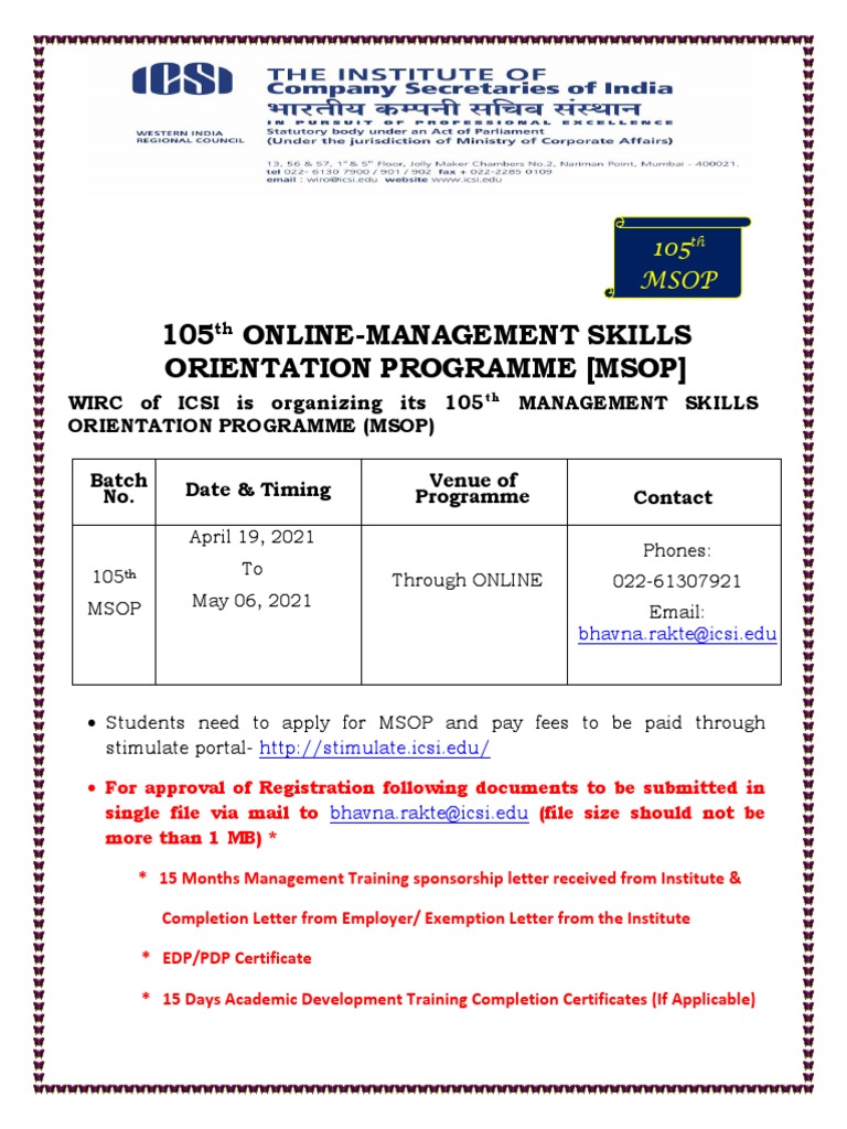 105 Online-Management Skills Orientation Programme (Msop) | PDF