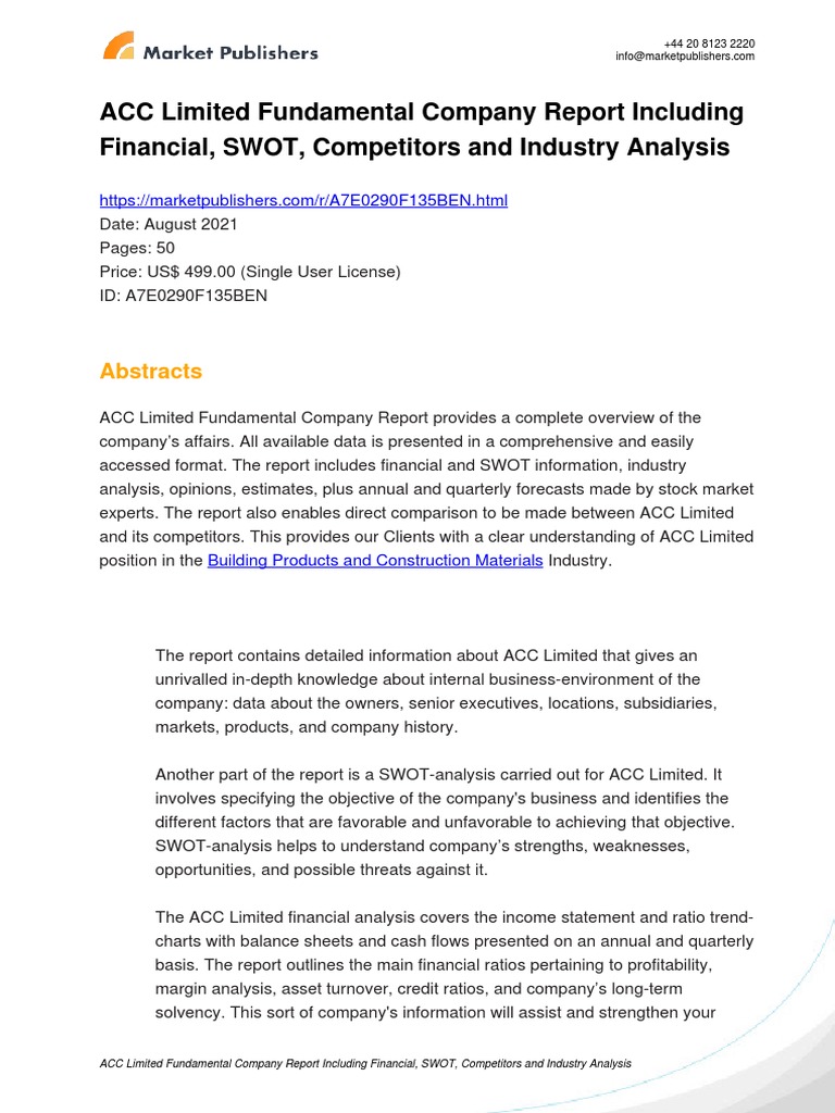 ACC Limited Fundamental Company Report Including Financial, SWOT ...