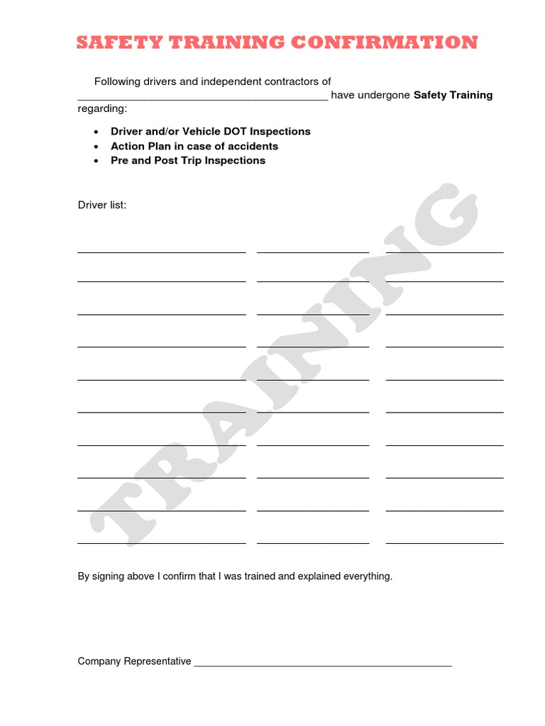 Safety Training Confirmation Document | PDF