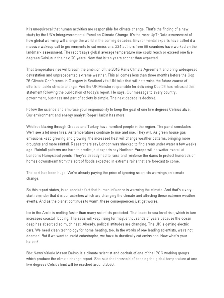 Climate Change IPCC Report Is 'Code Red For Humanity', UN... | PDF ...