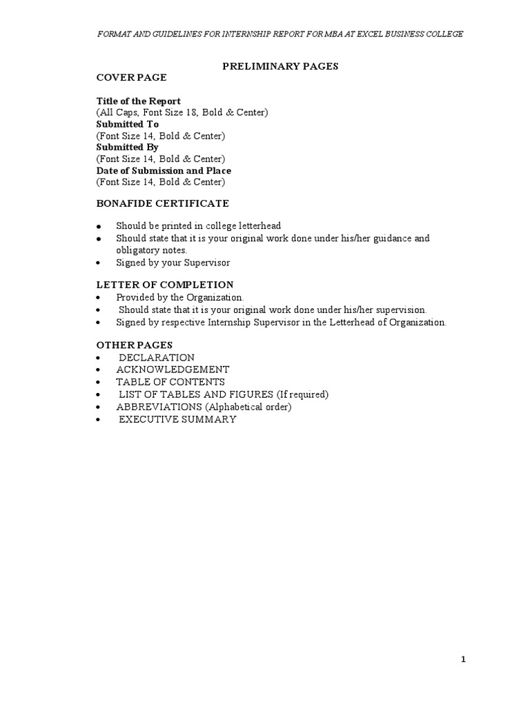 Internship Report Guidelines for MBA | PDF | Master Of Business ...