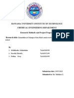 Hawassa University Institute of Technology Chemical Engineering Department Research Methods and Project Proposal Research Title