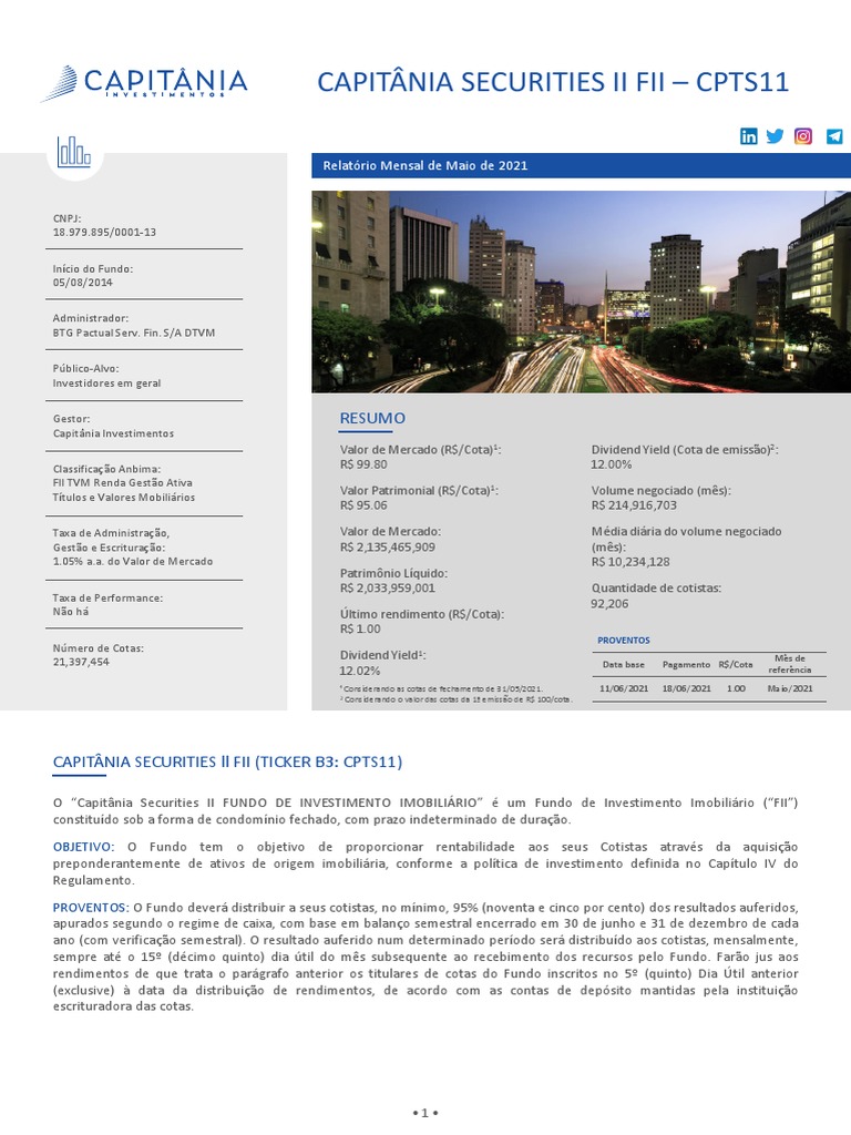 HGLG11 CSHG Logistica FII 2021 05, PDF, Economias