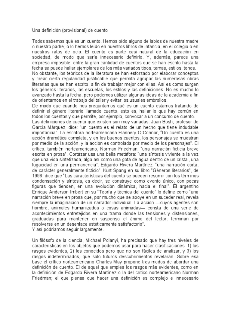 Una Definición Provisional de Cuento PDF Cuentos Novelas