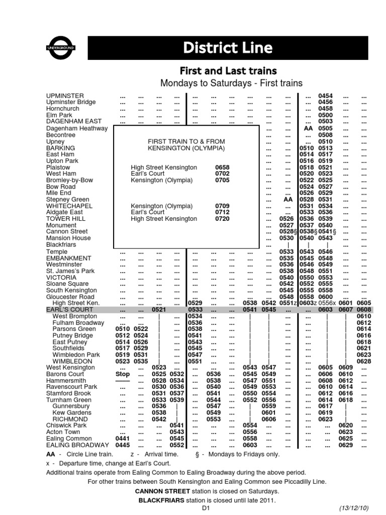 District Line First and Last Trains | PDF