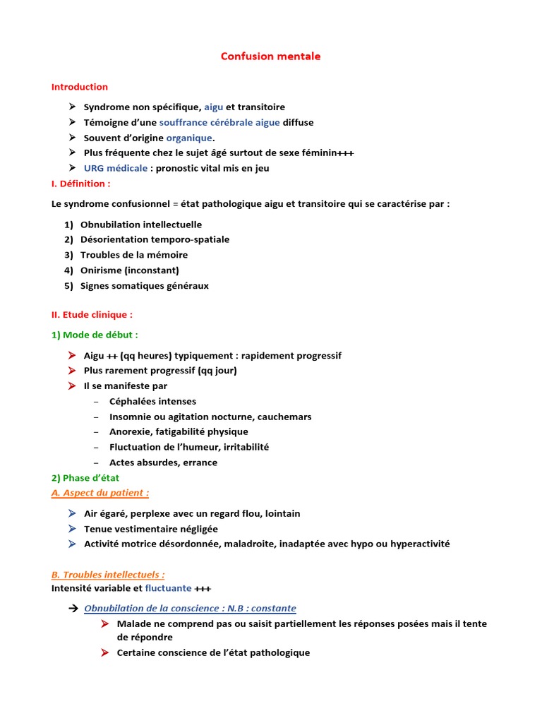 Comprendre la confusion mentale : causes et symptômes | PDF ...