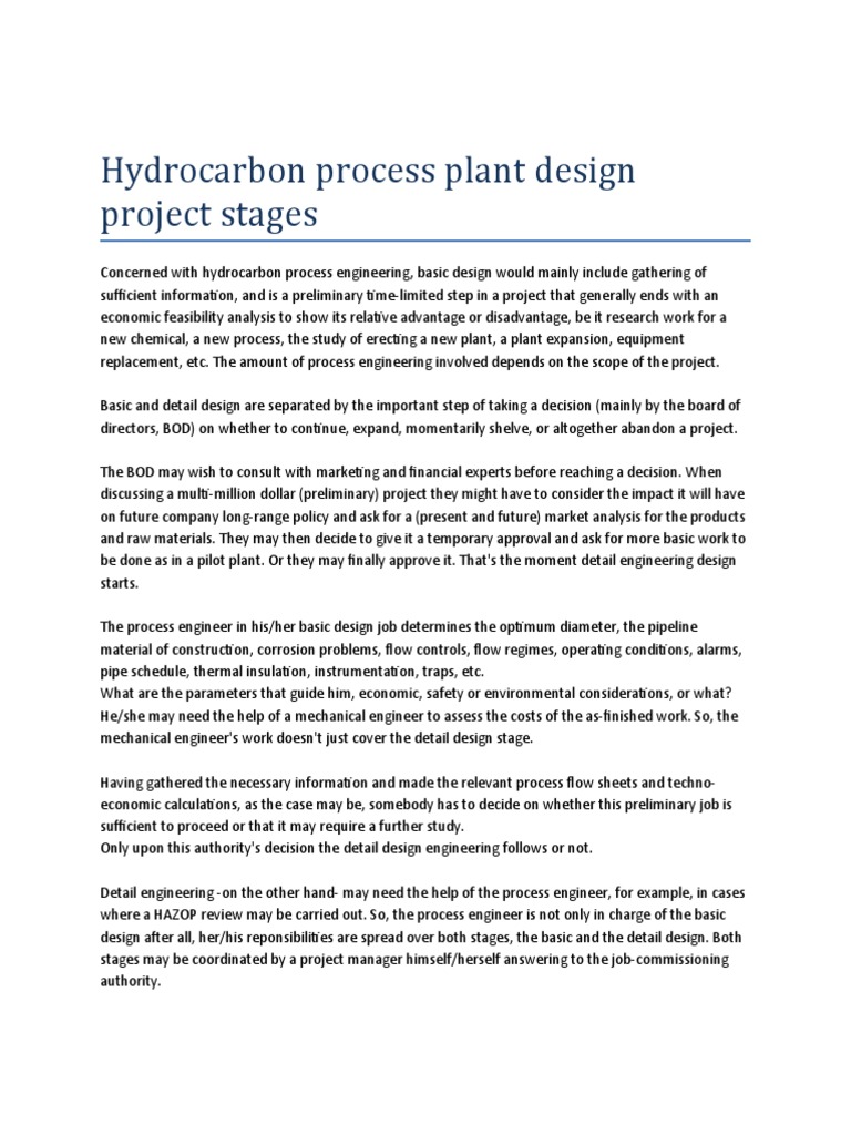Hydrocarbon Plant Design Stages Explained | PDF | Design | Process ...