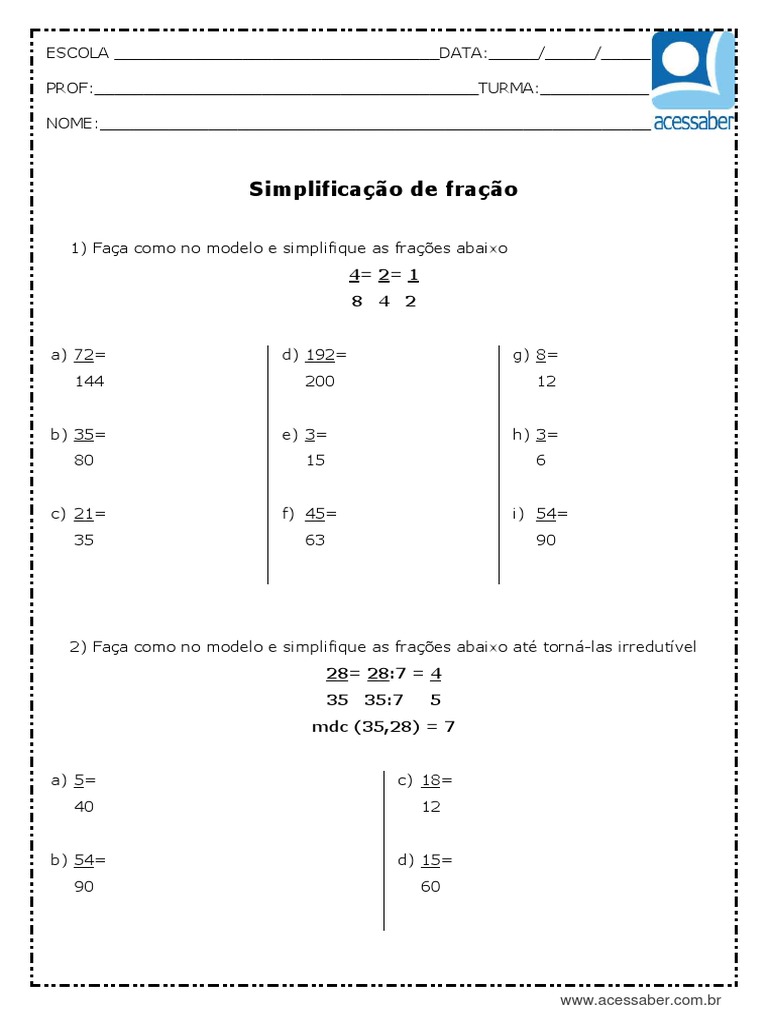 Teste de Frações Matemática 6º ano - Azup