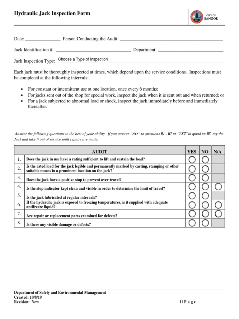 Hydraulic Jack Inspection Checklist | PDF | Business | Technology ...