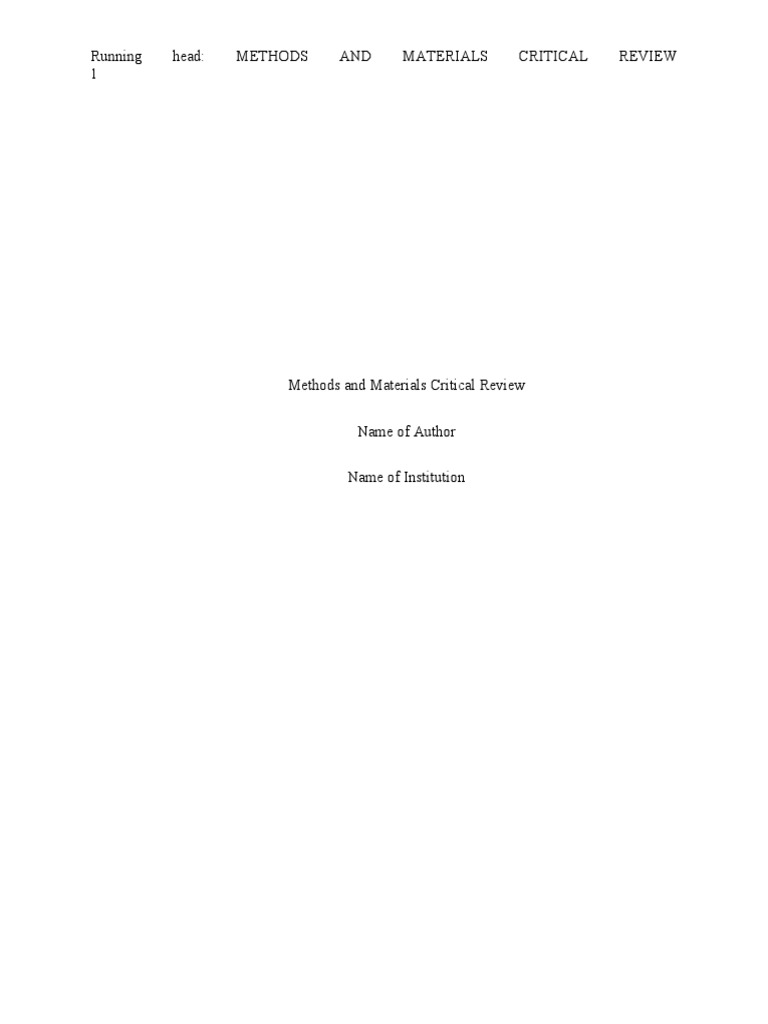Running Head: Methods and Materials Critical Review 1 | PDF | Science ...
