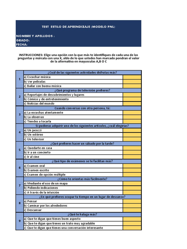 Test Estilos de Aprendizaje | Descargar gratis PDF | Prueba (evaluación)