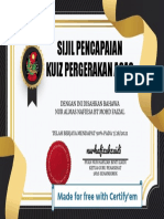 Certificate For - NUR ALMAS NAFIESA BT MOHD F... - For - KUIZ PERGERAKAN ASAS