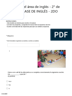 II Examen Del Área de Inglés - 2° de Primaria (CLASE DE INGLÉS - 2DO PRIMARIA) (Vista Previa) Microsoft Forms